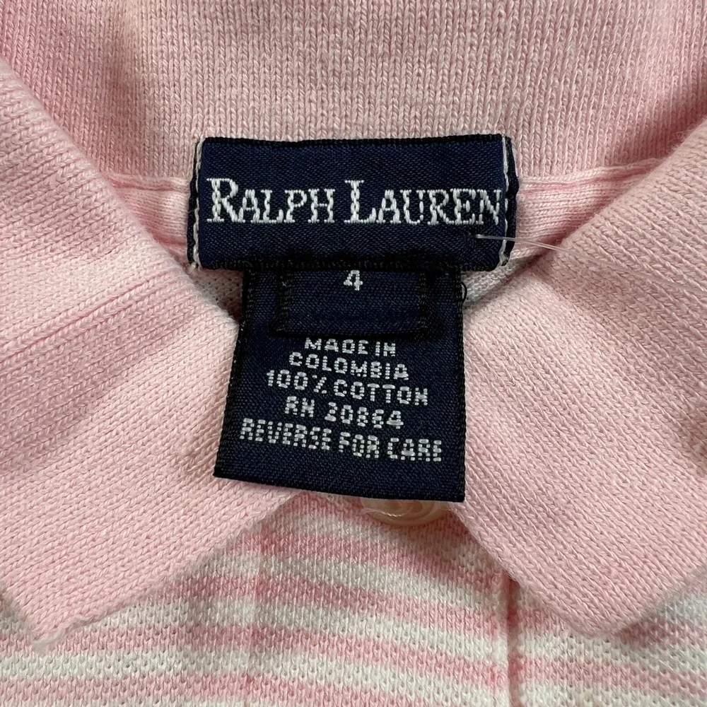 Ralph Lauren Polo Dress Girls 4 Pink White Striped Short Sleeve Cotton Pique